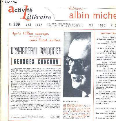 ACTIVITE LITTERAIRE N�209 MAI 1967 - L'apprenti Gaucher par Conchon …