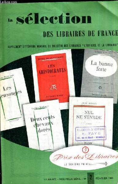 LA SELECTION DES LIBRAIRES DE FRANCE - SUPPLEMENT LITTERAIRE MENSUEL …