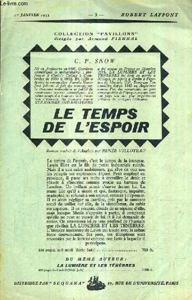 COLLECTION PAVILLONS 1ER JANVIER 1953 ROBERT LAFFONT - Le temps …