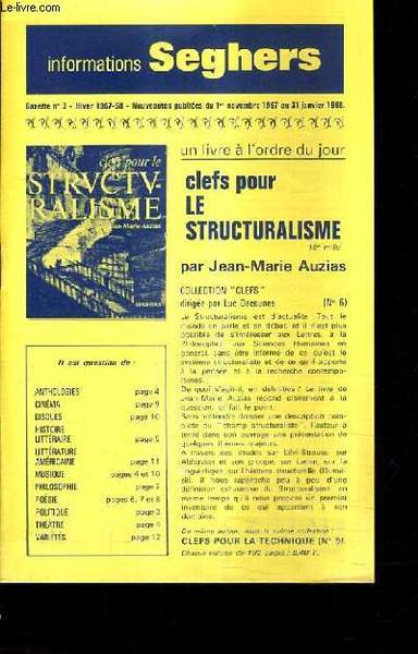 INFORMATIONS SEGHERS GAZETTE N�3 HIVER 1967-68 - NOUVEAUTES PUBLIES DU …