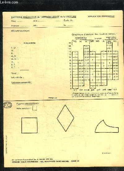 BATTERIE PREDICTIVE DE L'APPRENTISSAGE DE LA LECTURE - APPLICATION INDIVIDUELLE