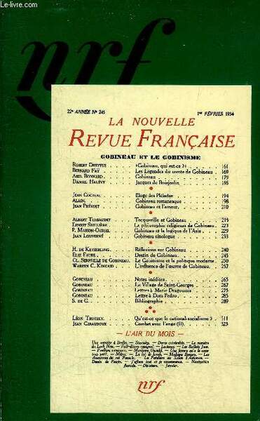 LA NOUVELLE REVUE FRANCAISE N�245 22E ANNEE 1ER FEVRIER 1934 …