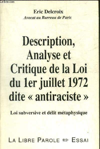 DESCRIPTION ANALYSE ET CRITIQUE DE LA LOI DU 1ER JUILLET …