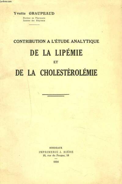 CONTRIBUTION A L'ETUDE ANALYTIQUE DE LA LIPEMIE ET DE LA …