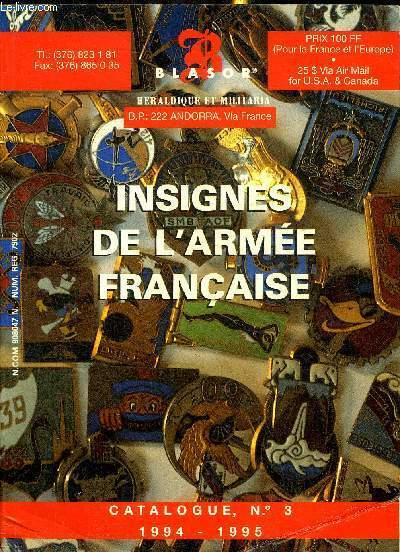 INSIGNES DE L'ARMEE FRANCAISE - CATALOGUE N°3 1994-1995 - BLASOR …