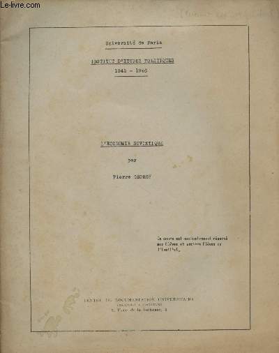 L'Economie soviétique - Institut d'études politiques 1945-1946