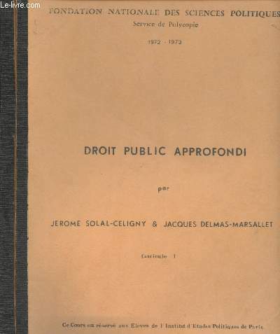 Droit public approfondi - Fascicules I et II - "Fondation …