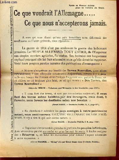 CE QUE VOUDRAIT L'ALLEMAGNE . CE QUE NOUS N'ACCEPTERONS JAMAIS …