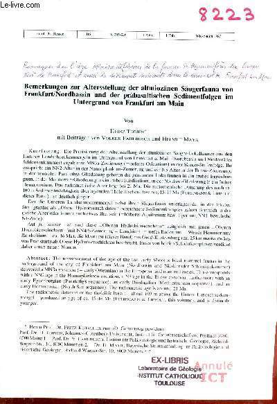 Bemerkungen zur Altersstellung der altmiozanen saugerfauna von frankfurt/nordbassin und der …