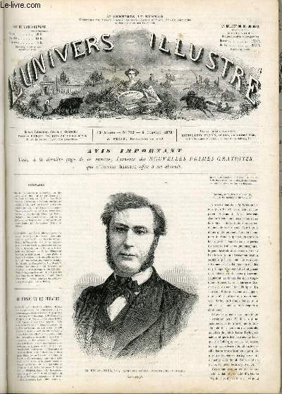 L'UNIVERS ILLUSTRE - TREIZIEME ANNEE N° 782 - M. Emile …