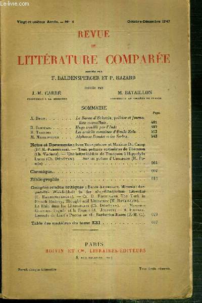 REVUE DE LITTERATURE COMPAREE - VINGT ET UNIEME ANNEE - …