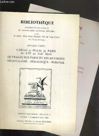 CATALOGUE DE VENTE AUX ENCHERES - 2 CATALOGUES - BIBLIOTHEQUE …