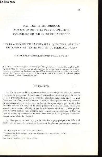 EXTRAIT REVUE BRYOL. LECHENOL - RECHERCHES ECOLOGIQUES SUR LES BRYOPHYTES …