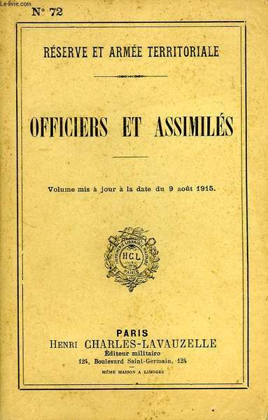 RESERVE ET ARMEE TERRITORIALE, OFFICIERS ET ASSIMILES