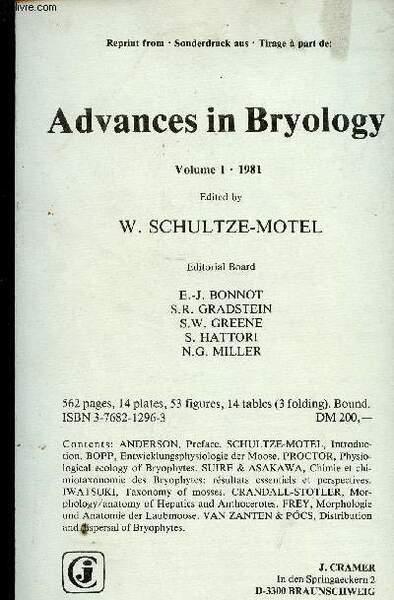 Advances in Bryology, vol 1, 1981 : Chimie et chimiotaxonomie …