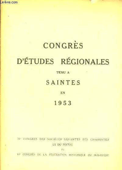 Congrès d'Etudes Régionales, tenu à Saintes en 1953