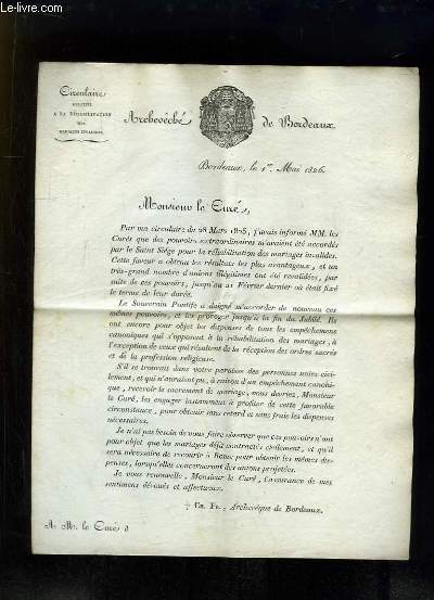 Circulaires relative à la réhabilitation des mariages invalides.