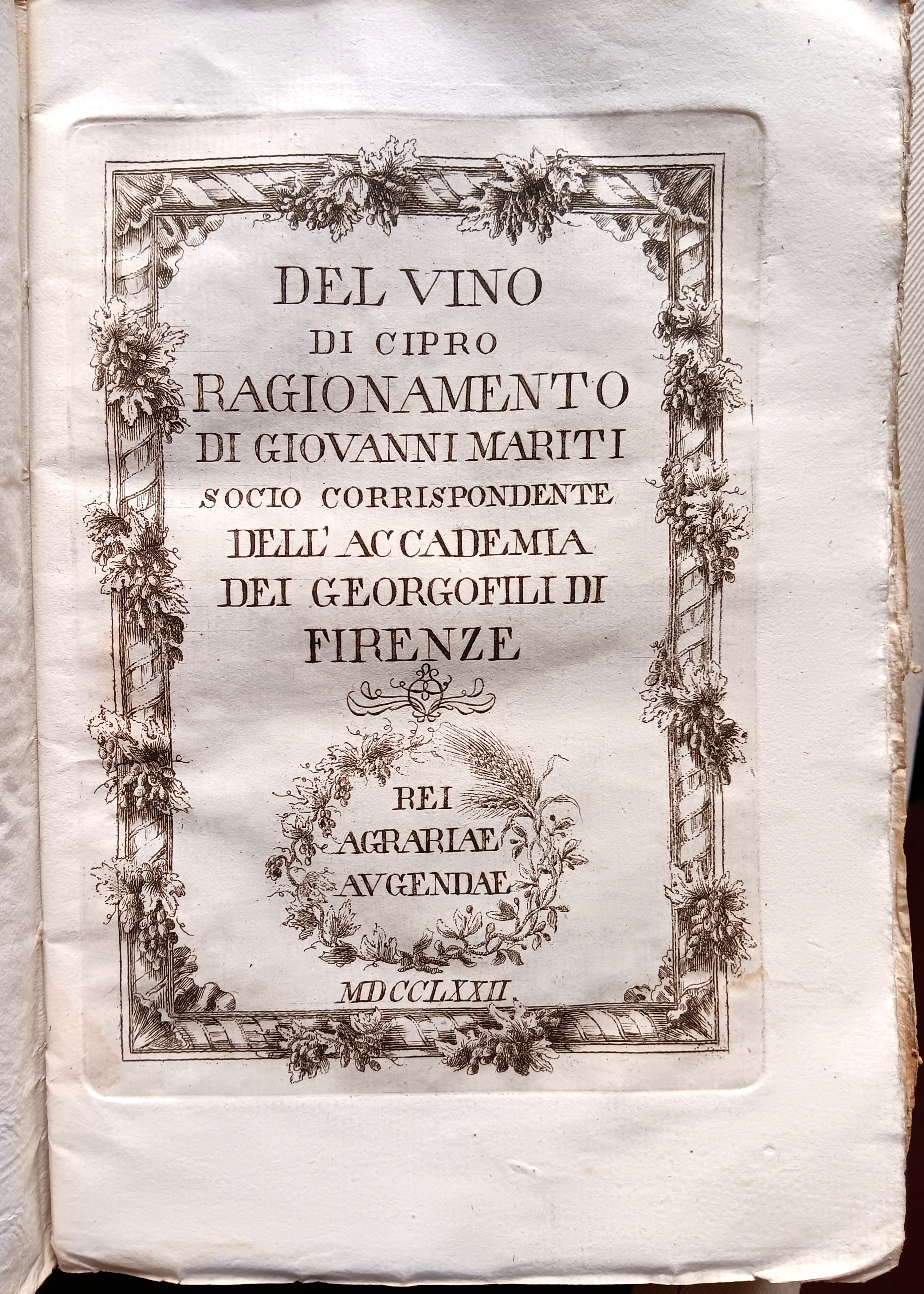 Del vino di Cipro ragionamento di Giovanni Mariti socio corrispondente …