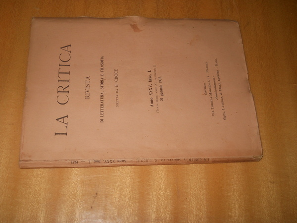 LA CRITICA. RIVISTA DI LETTERATURA, STORIA E FILOSOFIA - fascicolo …