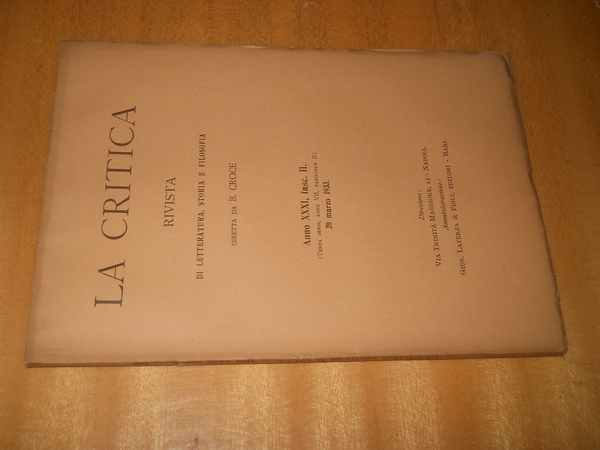 LA CRITICA. RIVISTA DI LETTERATURA, STORIA E FILOSOFIA - fascicolo …