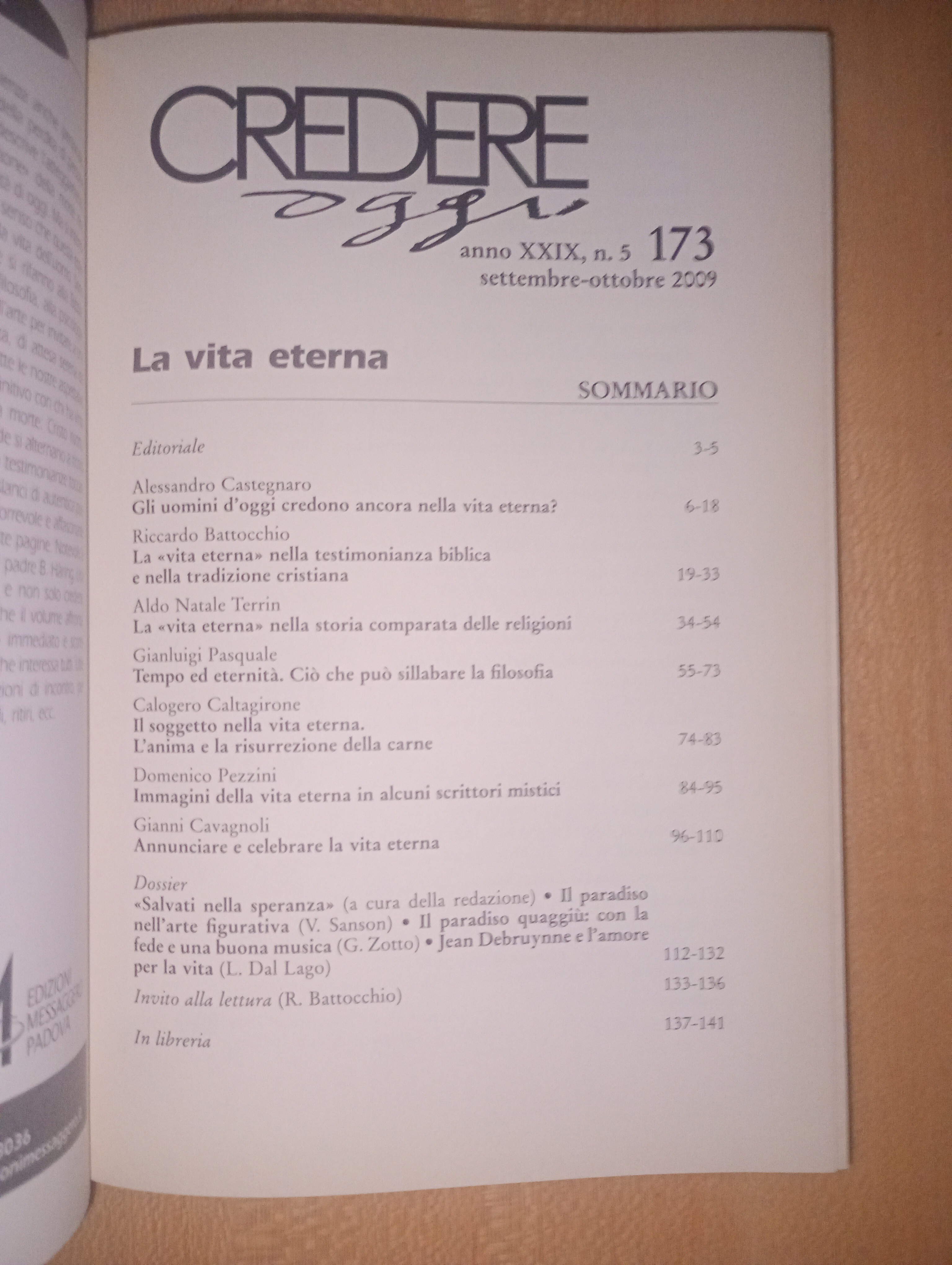 rivista CREDERE OGGI n 173 del 2009 - la vita …