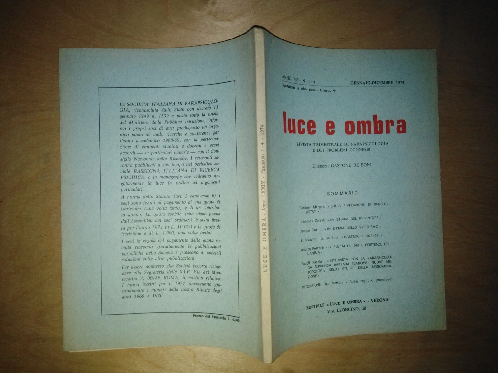 LUCE E OMBRA. trimestrale di parapsicologia e problemi connessi - …