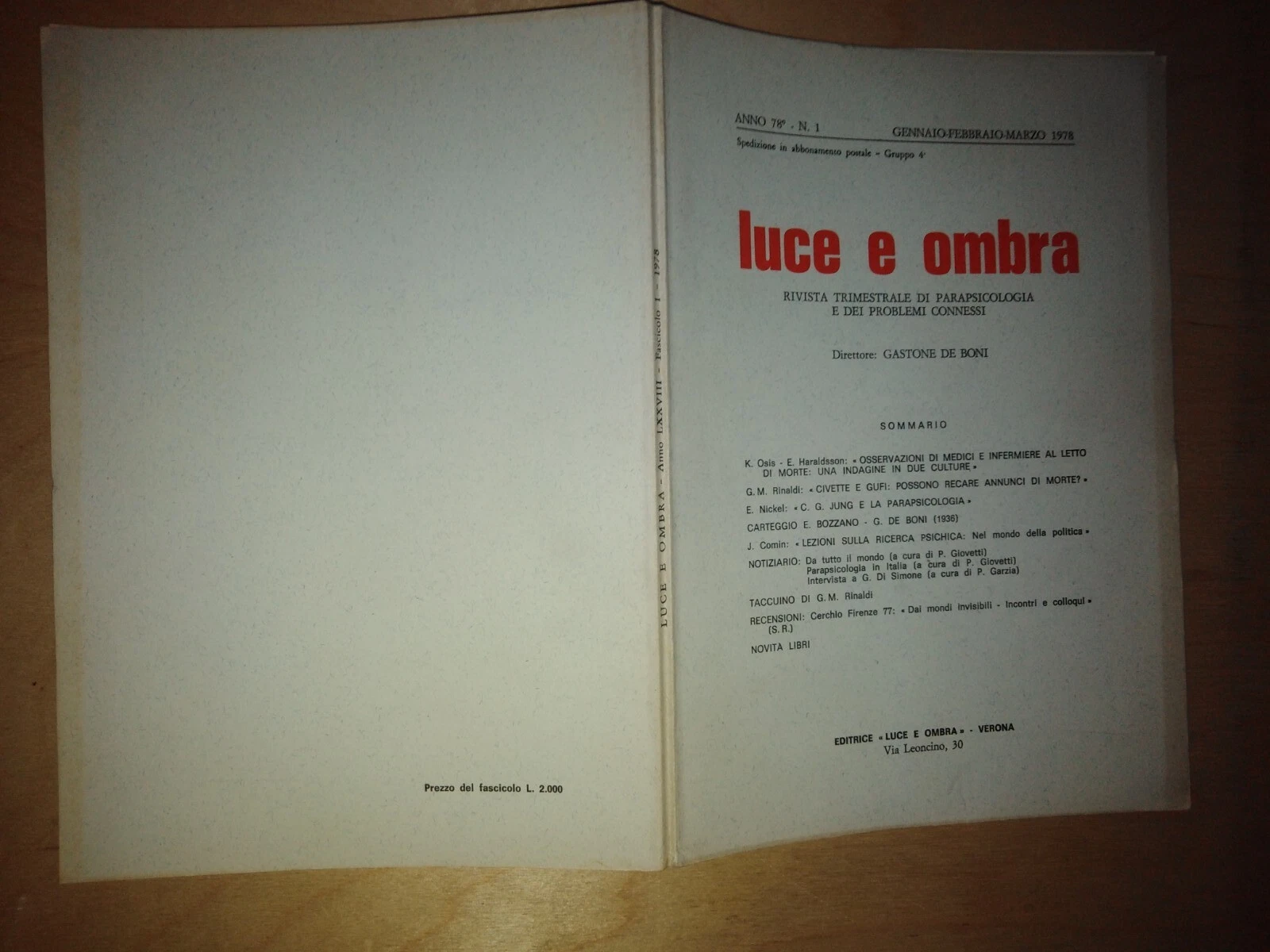 LUCE E OMBRA. trimestrale di parapsicologia e problemi connessi - …