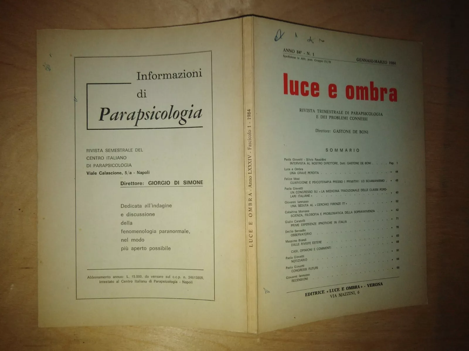 LUCE E OMBRA. trimestrale di parapsicologia e problemi connessi - …