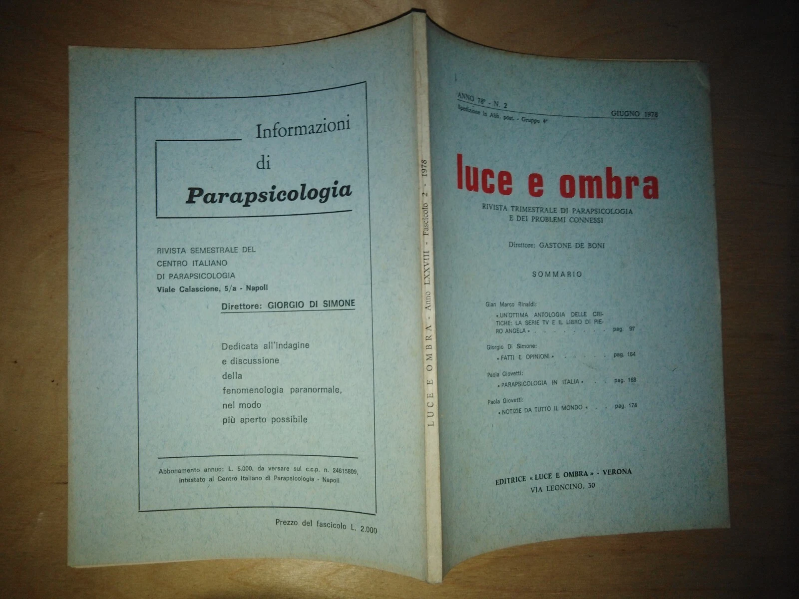 LUCE E OMBRA. trimestrale di parapsicologia e problemi connessi - …