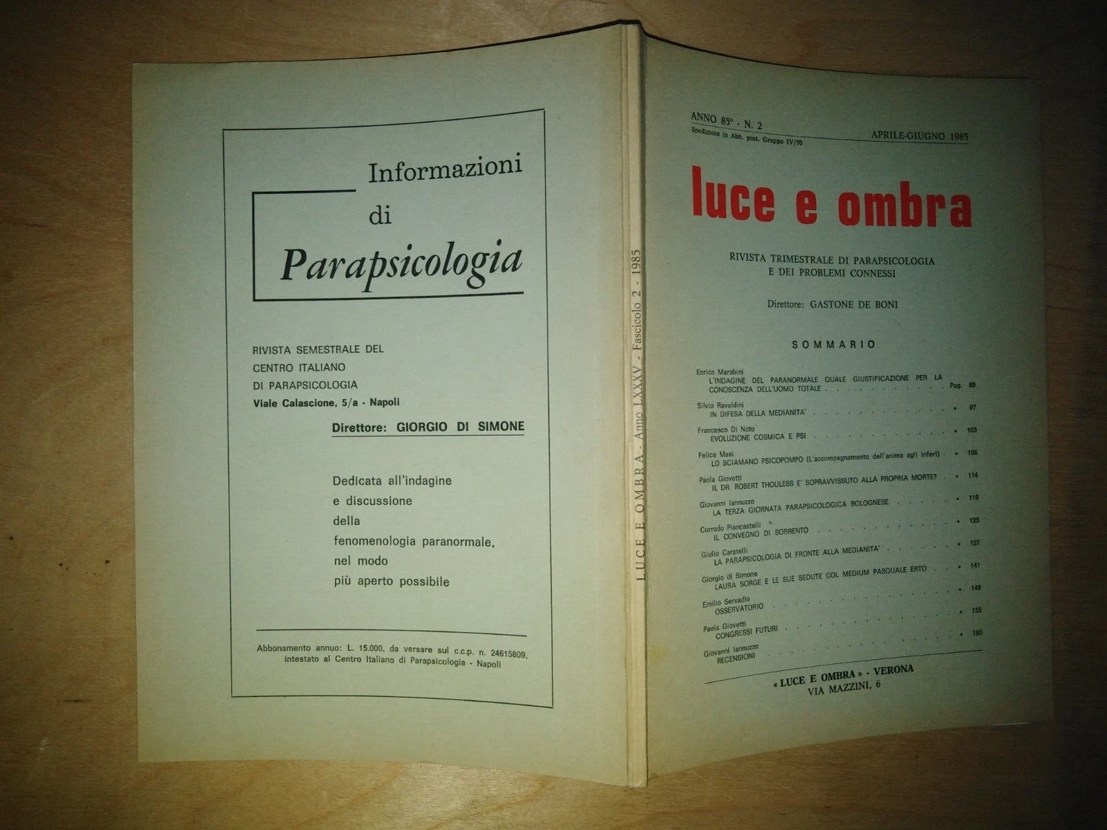LUCE E OMBRA. trimestrale di parapsicologia e problemi connessi - …