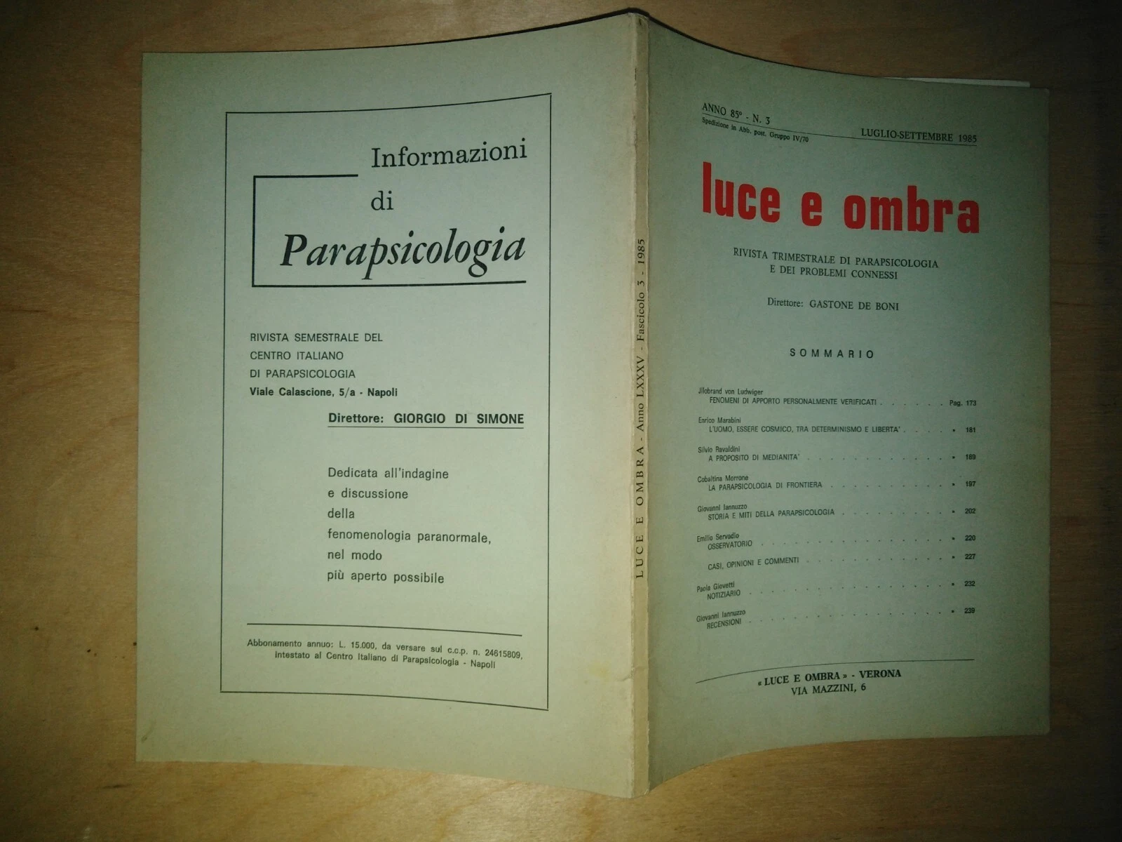 LUCE E OMBRA. trimestrale di parapsicologia e problemi connessi - …