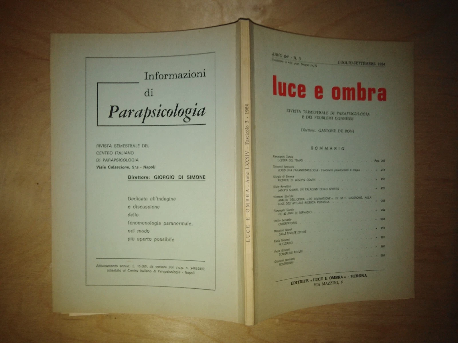 LUCE E OMBRA. trimestrale di parapsicologia e problemi connessi - …