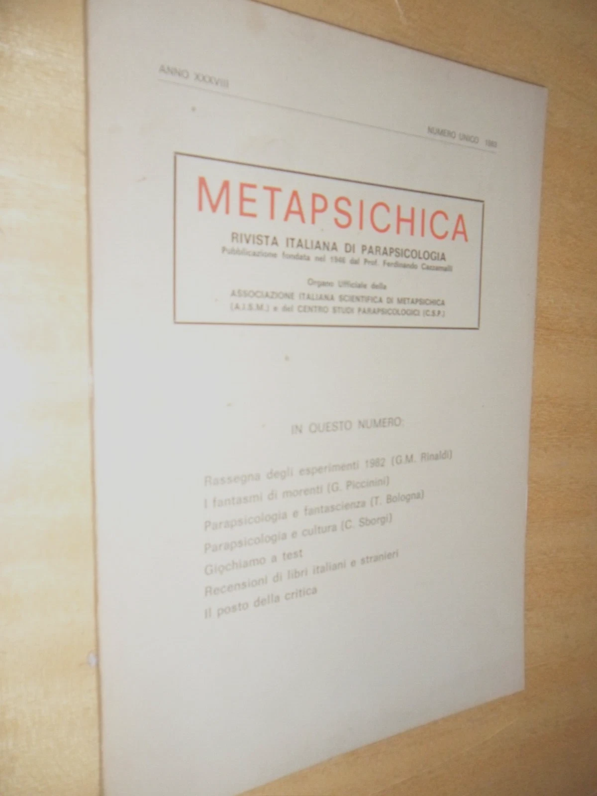METAPSICHICA. rivista italiana di parapsicologia - 1983 numero unico
