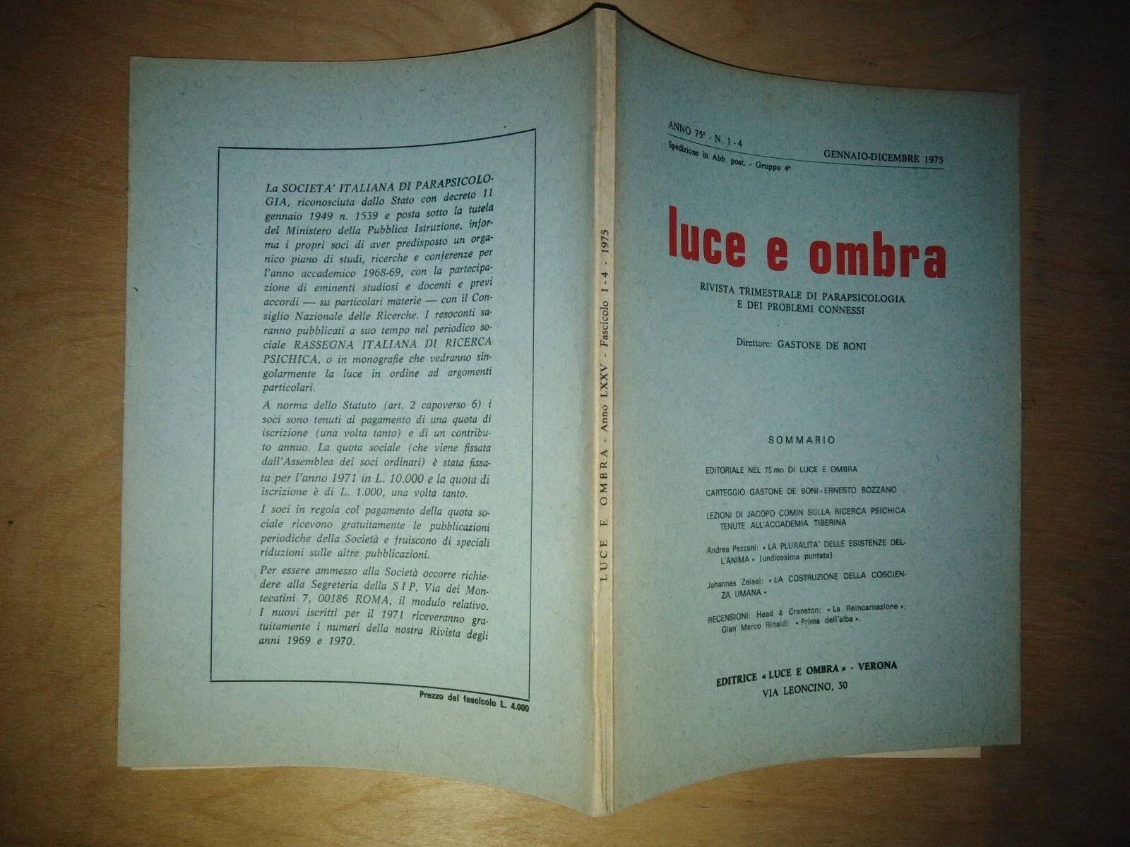 LUCE E OMBRA. trimestrale di parapsicologia e problemi connessi - …