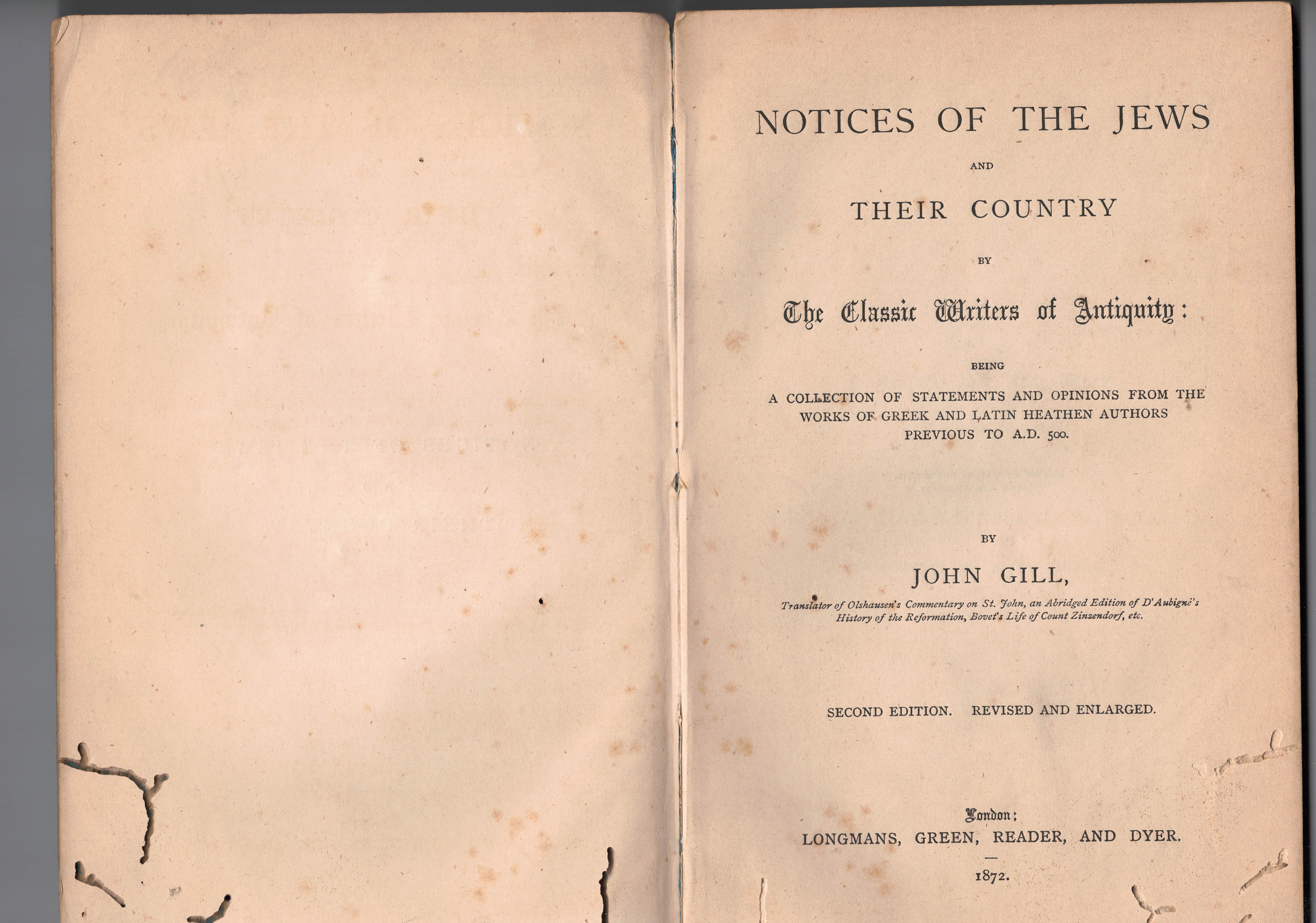 Notices of the Jews and Thei Country. The classic Writers …