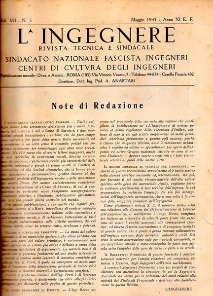 L'ingegnere. Rivista tecnica e sindacale