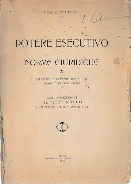 POTERE ESECUTIVO E NORME GIURIDICHE - LA LEGGE 31 GENNAIO …