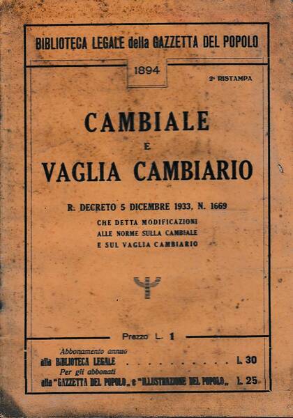 Cambiale e vaglia bancario - Regio decreto 5 dicembre 1933, …