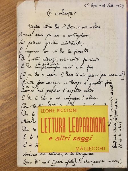 Lettura leopardiana e altri saggi.