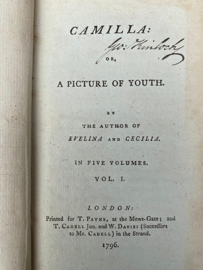 Camilla: or, a picture of youth. By the author of …