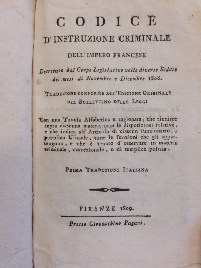 Codice d'instruzione criminale dell'impero francese.