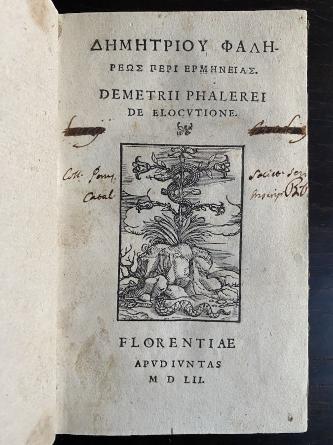 D?m?triou Phal?re?s Peri herm?neias. Demetrii Phalerei De elocutione.
