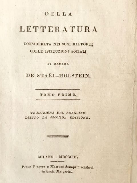 Della letteratura considerata nei suoi rapporti colle istituzioni sociali.