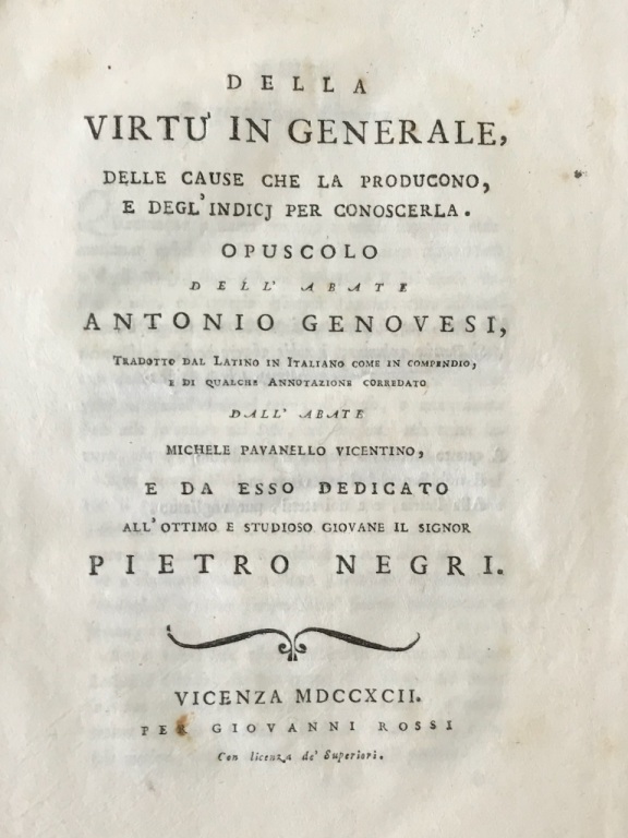 Della virtù in generale, delle cause che la producono, e …