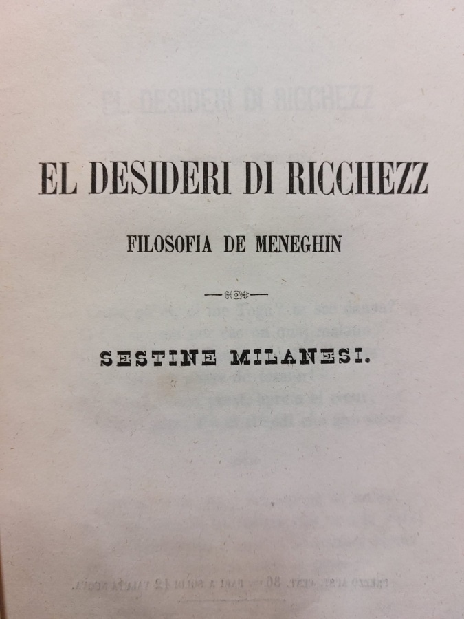 El desideri di ricchezz. Filosofia de Meneghin. Sestine milanesi.