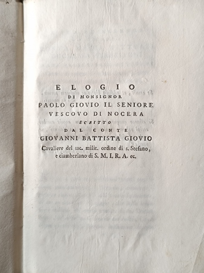 Elogio di Monsignor Paolo Giovio, il Seniore Vescovo di Nocera.