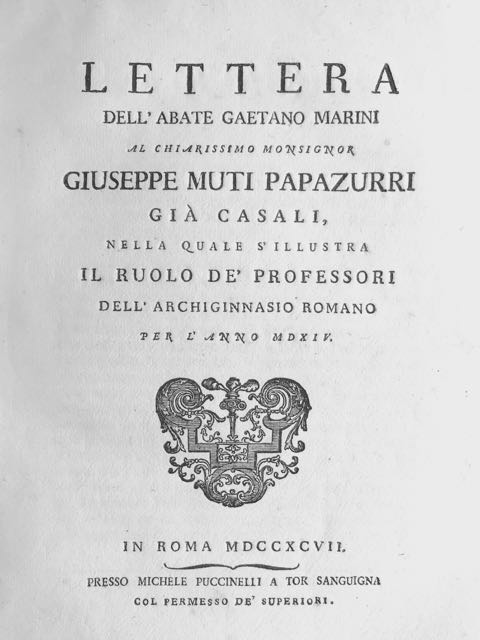 Lettera al chiarissimo monsignor Giuseppe Muti Papazurri già Casali, nella …