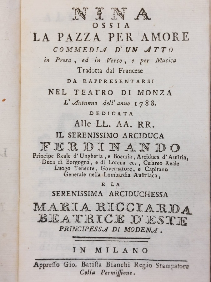 Nina ossia la pazza per amore [-Rinaldo d'Aste, -Rinaldo d'Aste, …