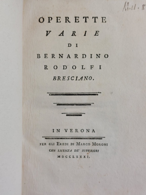 Operette Varie di Bernardino Rodolfi Bresciano.