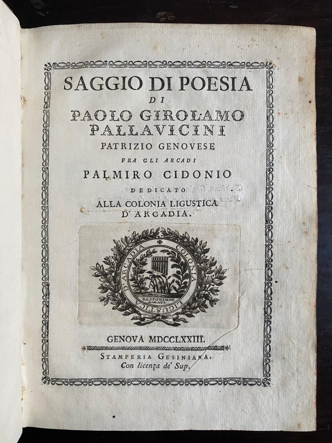 Saggio di Poesia [.] dedicato alla Colonia Ligustica d'Arcadia.